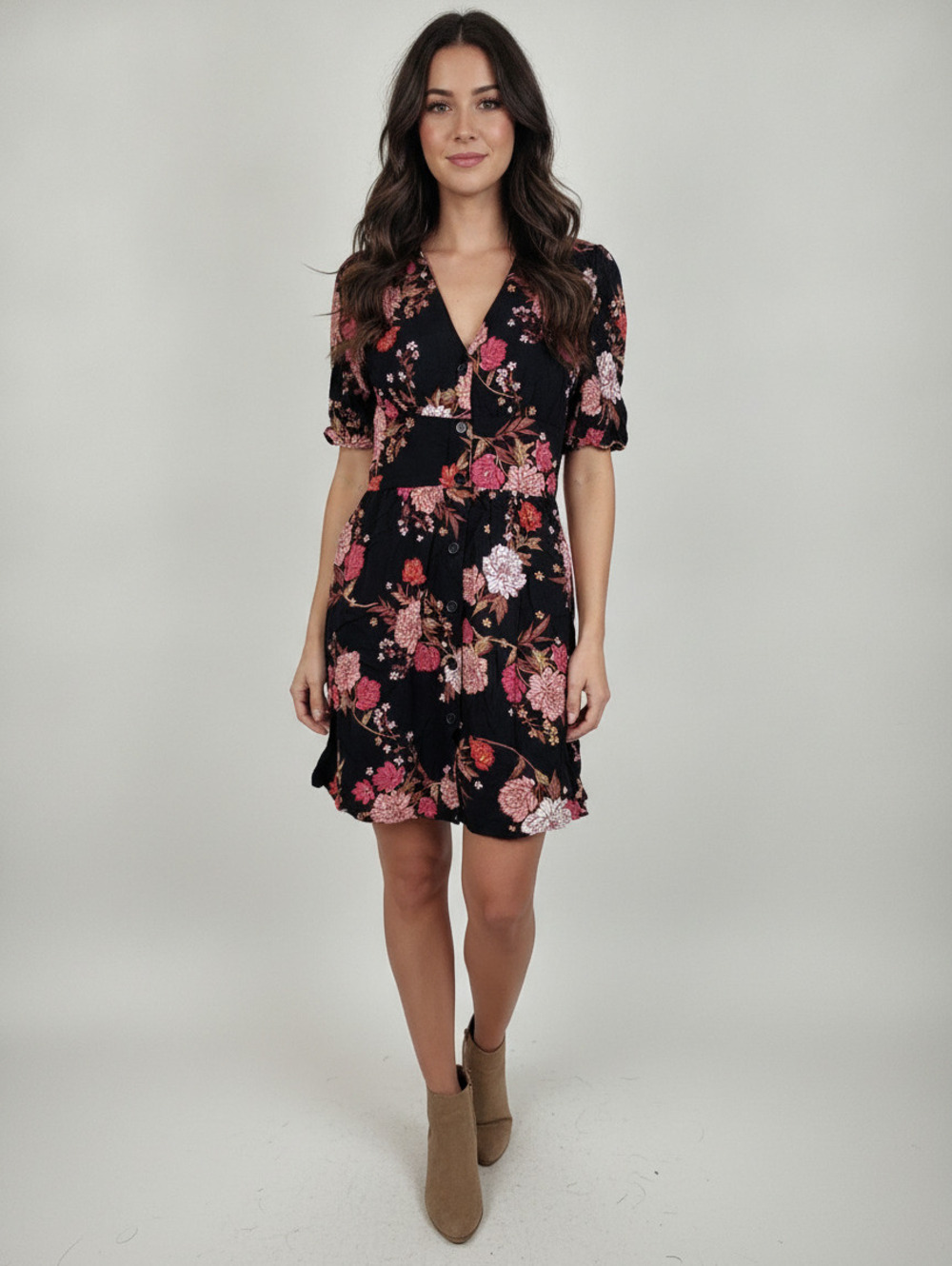 Anthropologie Band of Gypsies Black Floral Mini Dress Small